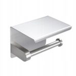 Suport metalic pentru hartie igienica cu raft pentru telefon, finisaj Crom - imagine 2
