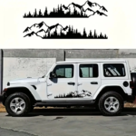 Set 2 stickere autoadezive pentru vehicule Off Road, model "Forest & Mountains", dimensiune 100 x 20 cm, culoare Neagra