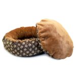 Culcus moale cu perna, pentru caine/pisica, culoare crem-maron, impermeabil, baza antiderapanta, 50 cm - imagine 2