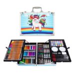 Set 145 piese pentru pictura, pentru copii sau adulti, pixuri de colorat, creioane colorate si vopsele de pictura, cu geanta de transport ALBASTRU UNICORN, model AVX-WT-RENOIR145