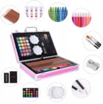 Set 145 piese pentru pictura, pentru copii sau adulti, pixuri de colorat, creioane colorate si vopsele de pictura, cu geanta de transport ROZ, model AVX-WT-BLAKE145 - imagine 4