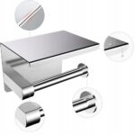 Suport metalic pentru hartie igienica cu raft pentru telefon, finisaj Crom - imagine 4